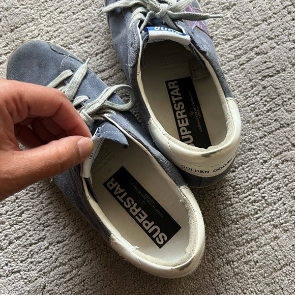Blue Suede Superstar Sneakers with Purple Star